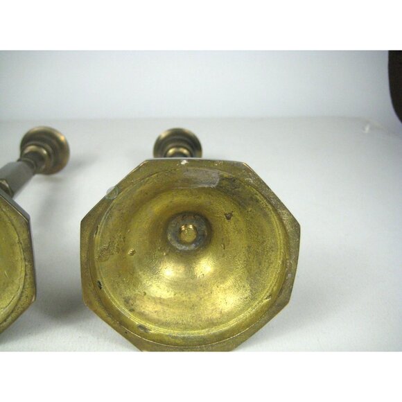 Vintage Brass Candlestick Set 2 Hexagonal Base - Picture 6 of 12